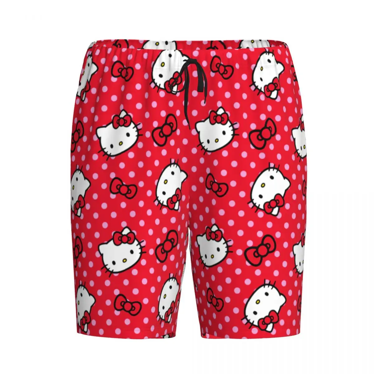 Men Cartoon Anime Hello Kitty Bow Pajama Shorts Custom Printed Sleep Pjs Sleepwear Bottoms with Pockets