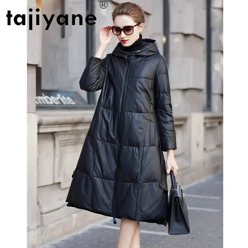 Tajiyane Winter 2020 Real Sheepskin Jacket Women White Duck Down Coat Woman Hooded Parkas Jackets Long Coats Abrigo Mujer TN1335