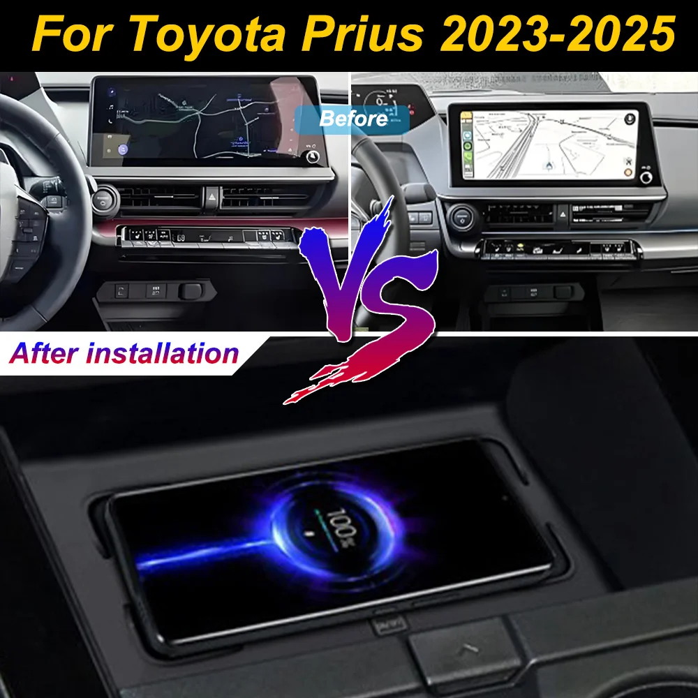 Carregador Sem Fio 2 Din para Toyota Prius 2023-2025, Suporte de Carregamento Rápido 18W para iPhone no Console Central
