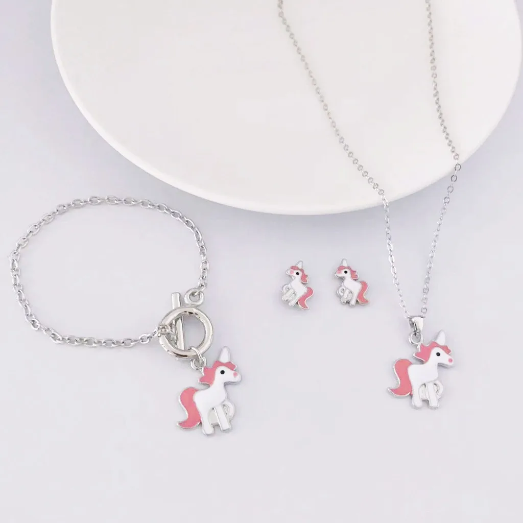 Kegllect 5 個ユニコーン子供用腕時計 & ブレスレット & ネックレス & イヤリングナイトグローシリコンガールウォッチ子供用ピンクギフトセット