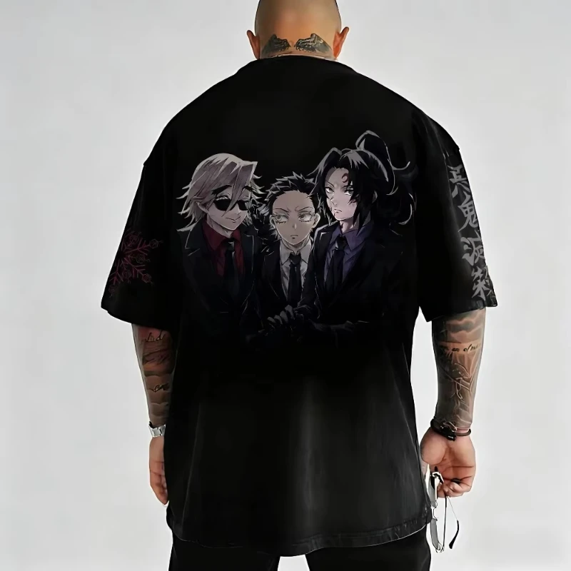

Demon Slayer Men's T-shirt Akaza Douma Kokushibo Summer Anime Tee Spring Autumn Boys Cotton Y2k Short-sleeved Parent-child Wear