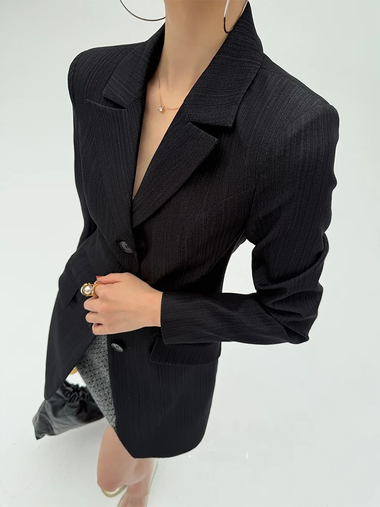 

Foundume Spring 2025 Women's Suit Dr Single Button Jaet Sle Vertical Stripes Long Sve Versatile Faion Regular Length