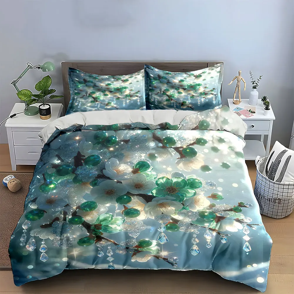 

"Crystal Floral Decoration Set" Bedding Set with 1 Duvet Cover 2 Pillowcases Single Double King Queen, Gift