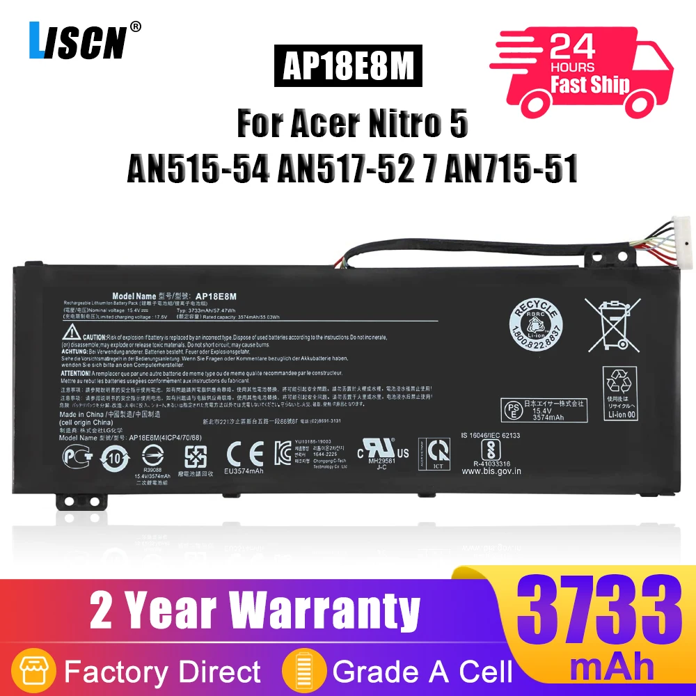 

LISCN AP18E8M AP18E7M Аккумулятор для ноутбука Acer Nitro 5 AN515-54 AN517-52 7 AN715-51 Aspire 7 A715-74 A715-74G N18C3 4ICP4/70/88