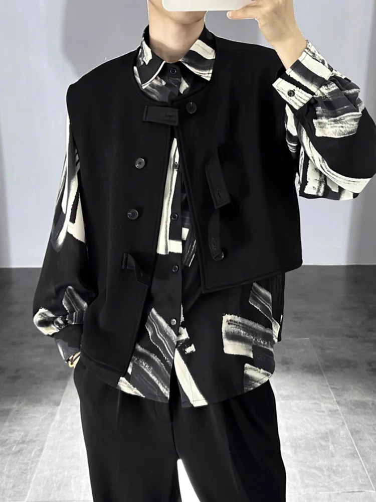 

Stylish Long Sleeve Vest Shirt Two-Piece Set for Men Trendy Handsome High-End Feeling Autumn Fashionable Youth Polyester Fiber