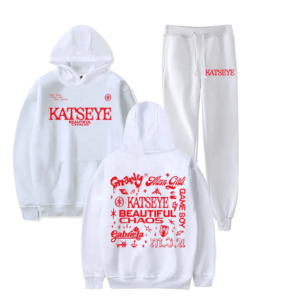 Katseye جميلة الفوضى قائمة التتبع جولة 2025 ميرش هوديس مجموعة هوديي السراويل قطعتين البلوز الرجال ملابس حريمي ارتداء اليومي