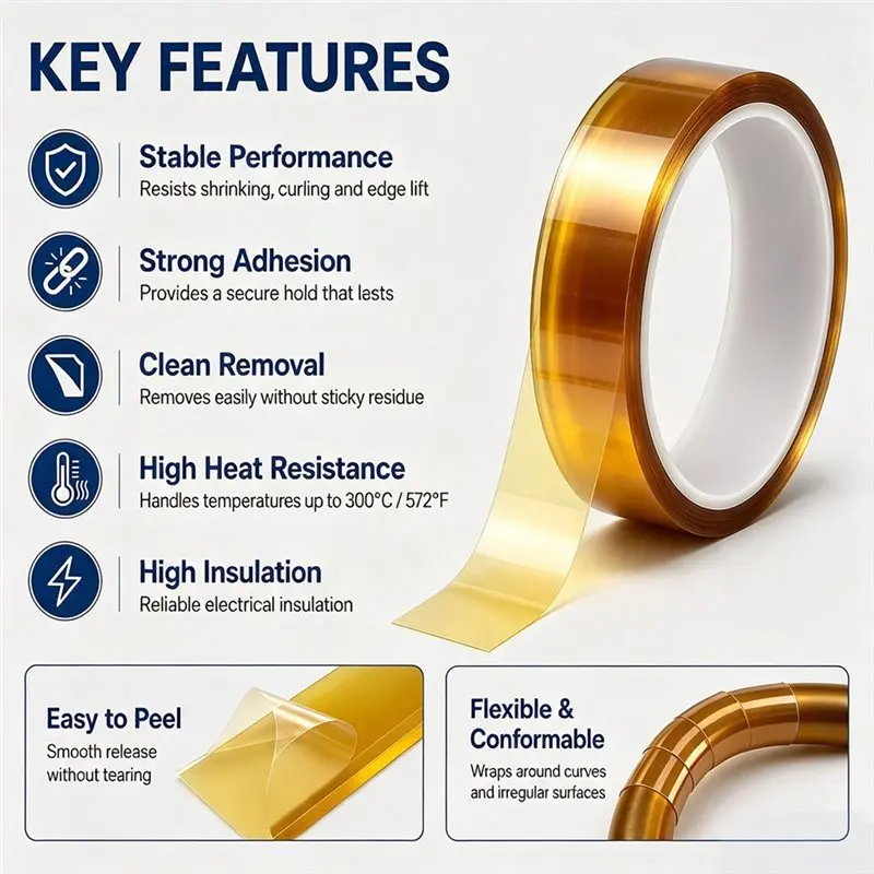 PHFU-Strong Adhesion Heat-Resistant Transfer Tape, 2 Rolls 20Mm X 30M High Temp Polyimide Heatproof Kapton Tape Temperature