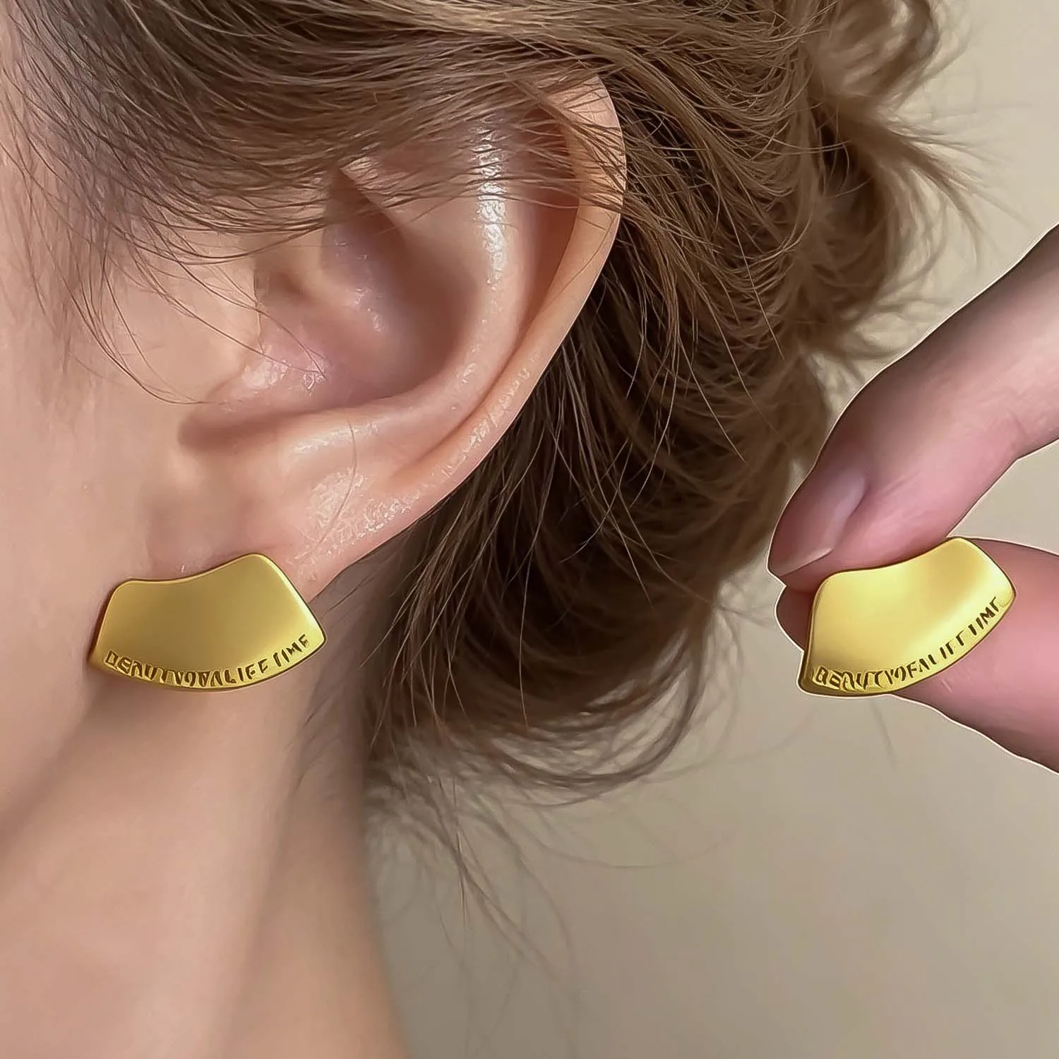 316L Stainless Steel Vintage Brushed Matte Curved Geometric Letter Stud Earrings for Women  Hypoallergenic Daily Office Jewelry