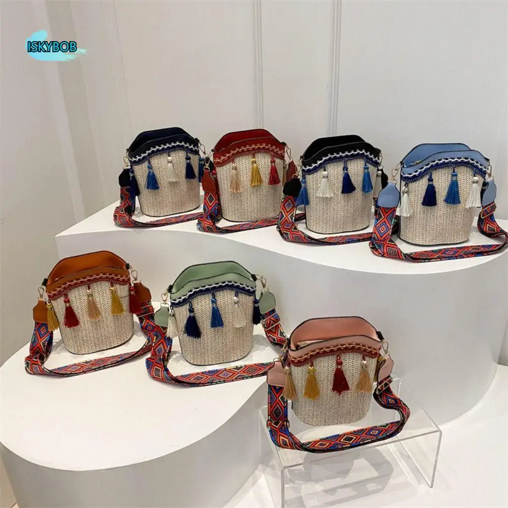 

Large Capacity Weave Straw Bag Messenger Bag Fringe Tassel Shoulder Bag Geometric Handbag Ethnic Style Crossbody Bags Travel