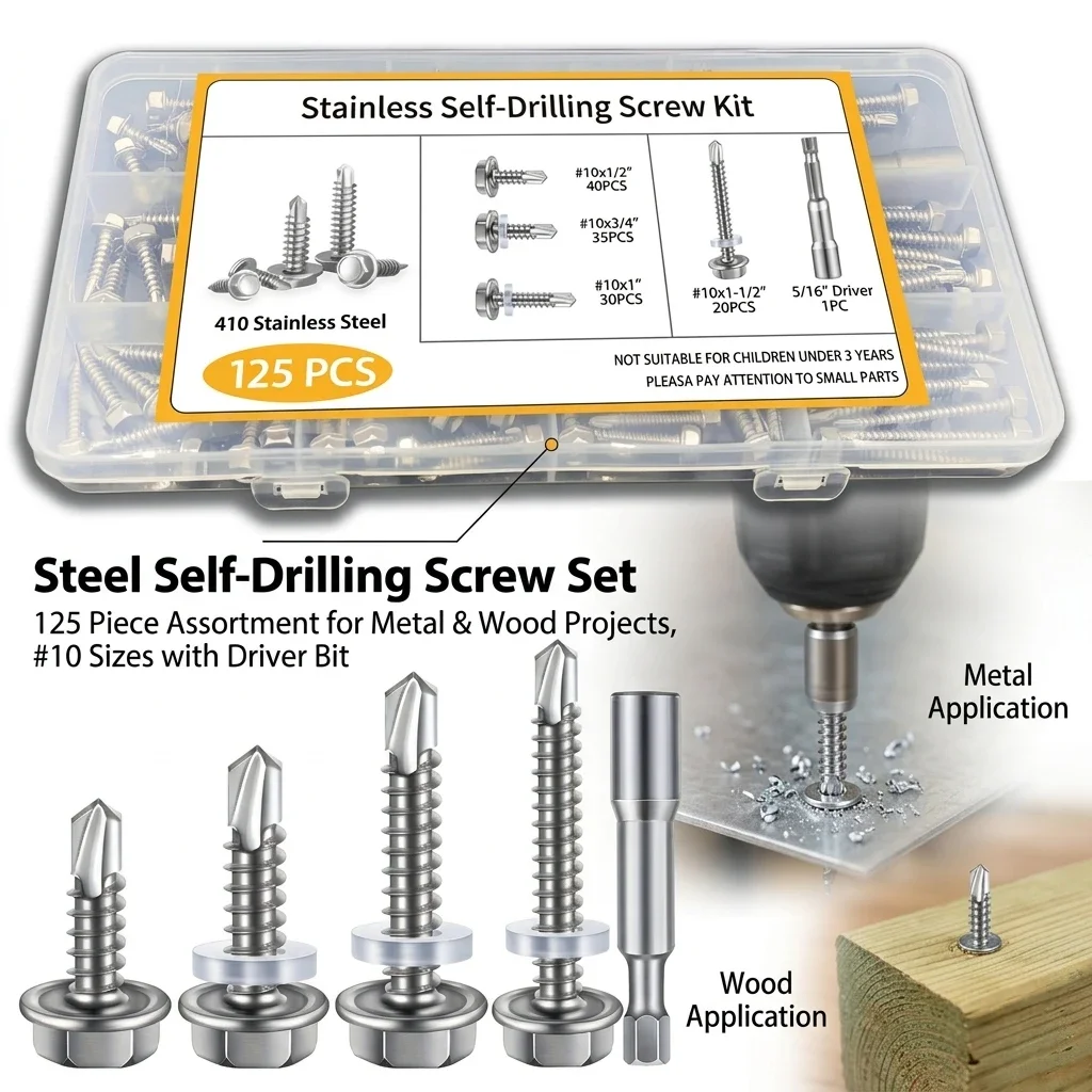 yes125pcs Mixed Screw Set Hexagonal Drill Tail Self Tapping Screw Sleeve Box Decoration Hardware Tools Multi Size Screw Kit
