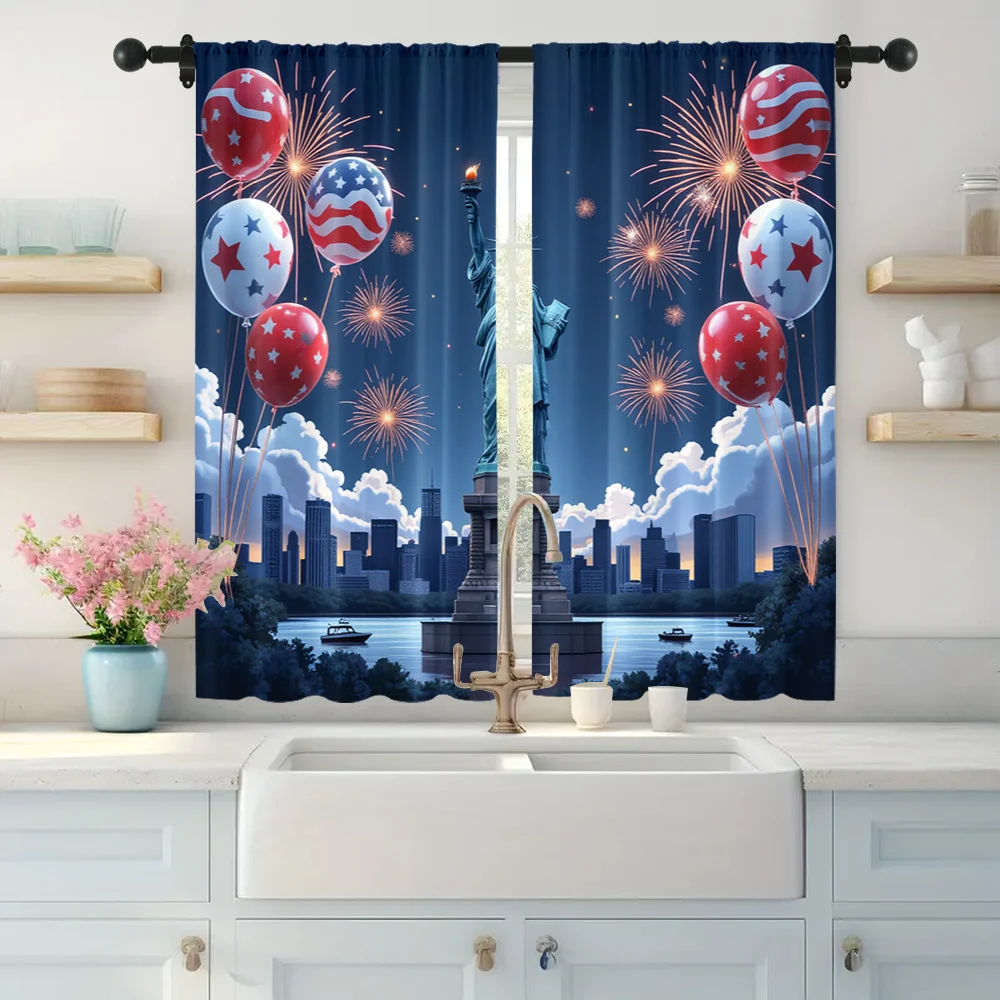 2pc,  Curtains 4th of July Independence Day Durable 100% Polyester Fabric,Without Electricity Birthday Party Perfect for bedroom