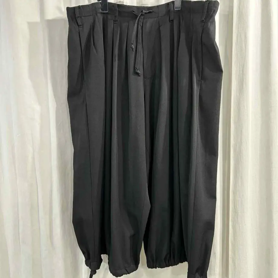 

TOP-YAMAMOTO ® Cool Black Minimalist Style Black Drawstring Wide Leg Pants Loose and Versatile Casual Pants
