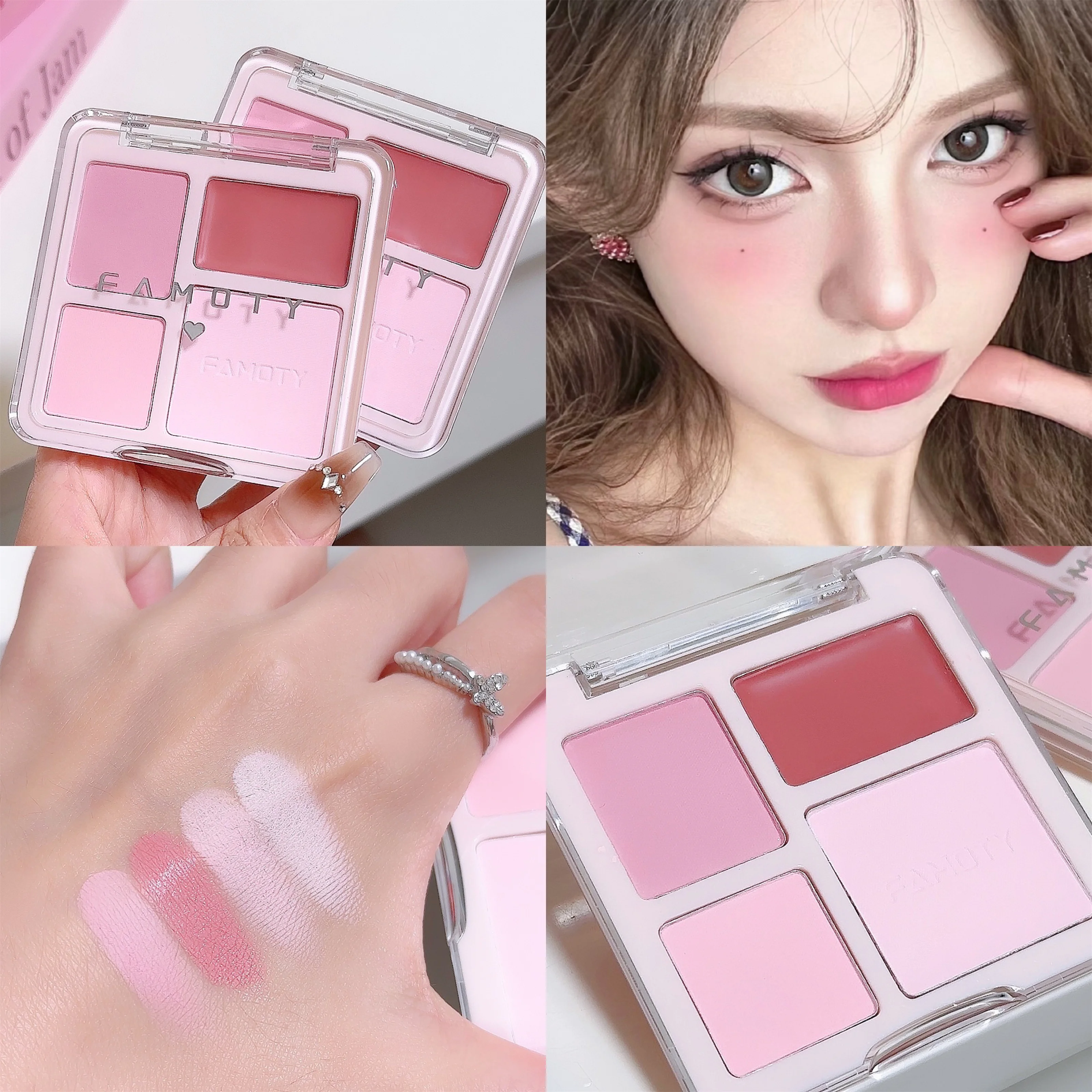 4 Color Blush Palette Rose Hawthorn Cheek Tint Blusher Powder Natural Face Makeup Matte Peach Rouge Contour Shadow Palette