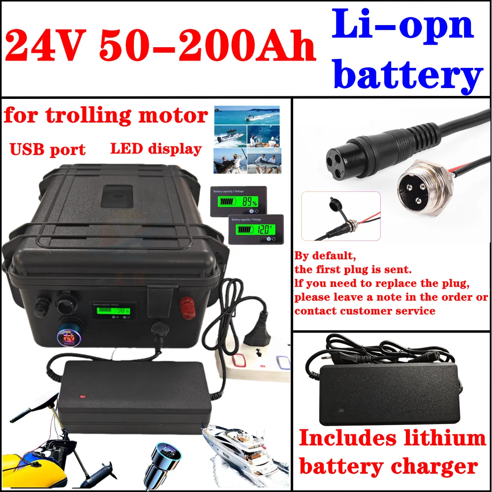 

Rechargeable 24V 50Ah 60Ah 80Ah 100Ah 120Ah 150Ah 200Ah Lithium Li Ion Battery 24v For Trolling fishing boat
