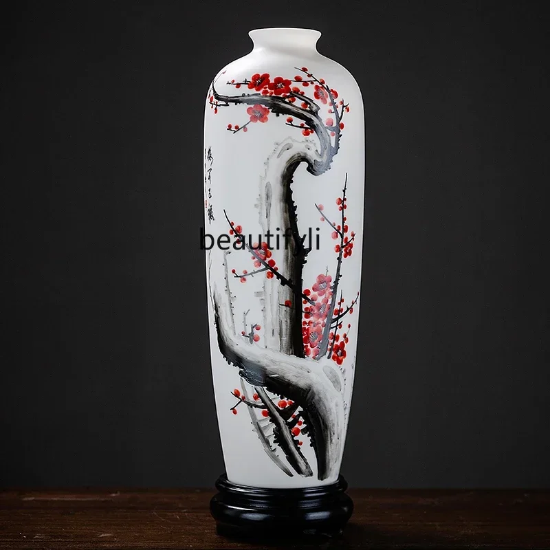 03.White Jade Porcelain Hand Painted Meikai Wufu Longevity Bottle New Chinese Living Room Bedroom Decoration Home Decorations