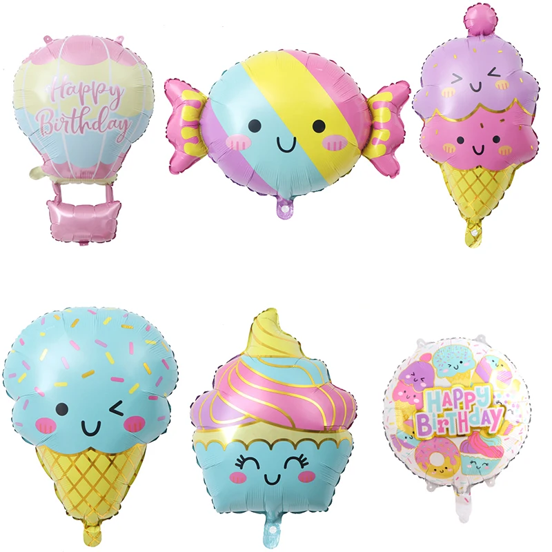 Sweet Ice Cream Balloons set Donut Theme Candy Bar Mylar Foil Balloon Summer Hawaiian Luau Birthday Party Decoration Baby Shower