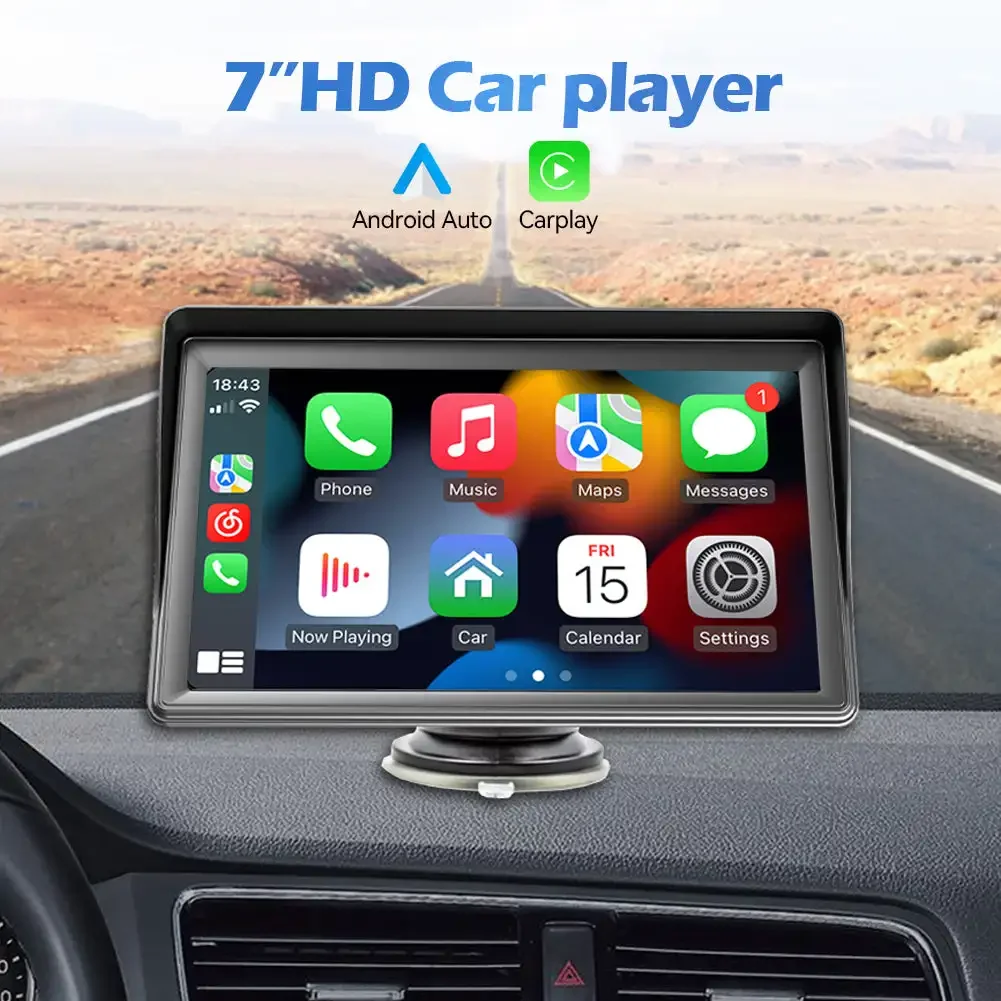 

7inch Portable Car Wireless Carplay Wireless Android Auto Car Radio Multimedia Video Player Touch Screen With Sun Visor