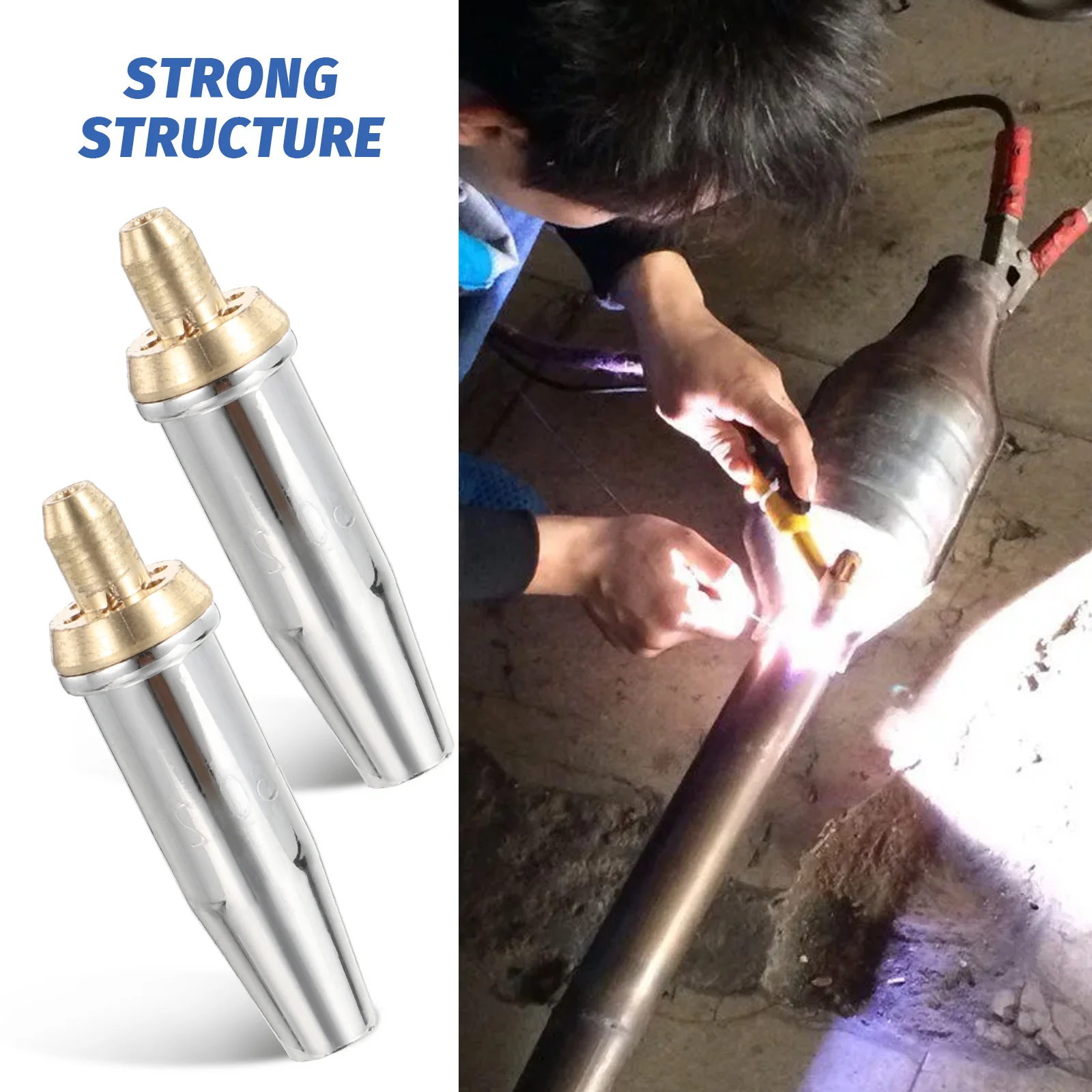 2pcs Brass Cutting Torch Tips Propane Natural Gas Heavy Duty Welding Nozzles Copper Burnished Burner High Temp Resistant Long