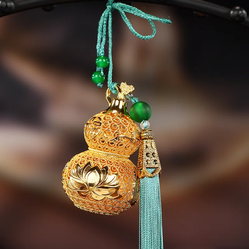 Cz brass cut out filigree gourd ornament fulu hanging ornament home mini copper gourd craft gift multi-scene pendant