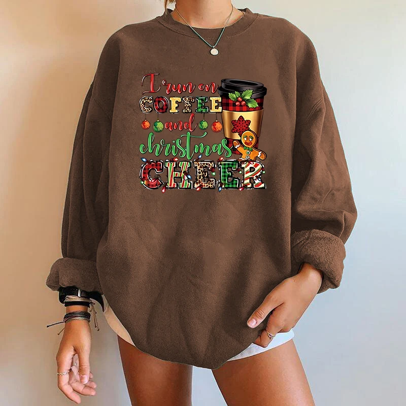 Christmas letter y2k trendy printed sweatshirt round neck casual sweatshirt autumn and spring women\'s clothing winter clothes