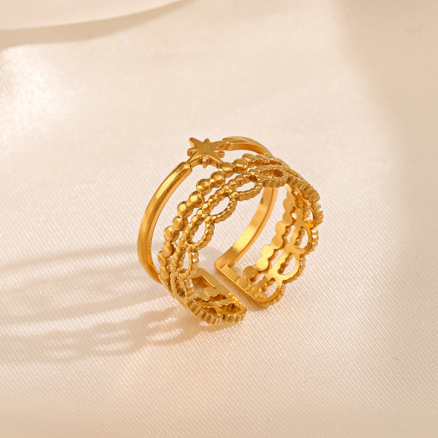 luxury woman stainless steel stacking ring Gold Color Adjustable Wedding Aesthetic Ring Party Fashion Jewerly Gift