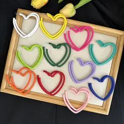 Exaggerated Love Heart Hoop Earring Candy Colored Geometric Love Earrings Simple Korean Style Love Heart Big Hoops Women
