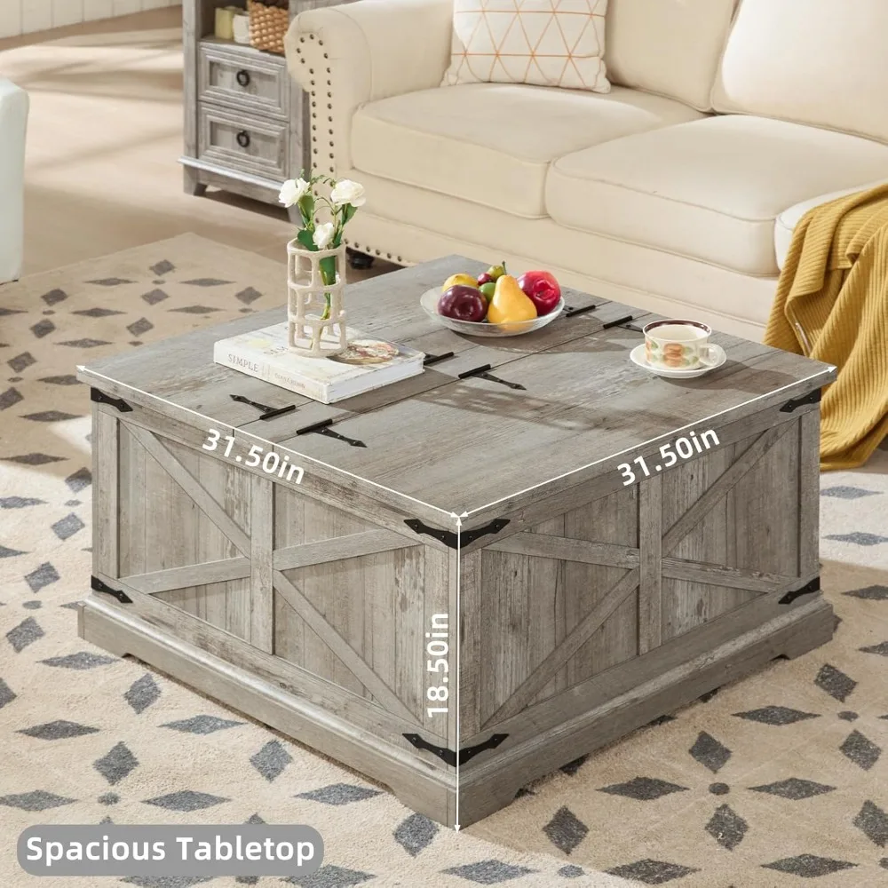 Rustic Modern Coffee Table with Large Storage, Light Oak Square Design for Living Room