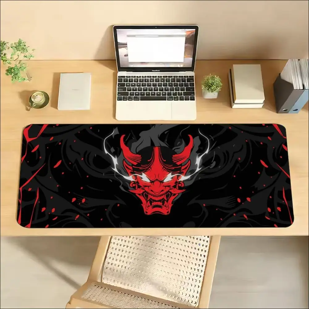 Cyberpunk Ghost Samurai Mousepad Large Non Slip Rubber Desk Mat Smooth Surface Keyboard Mouse Pad for Dark Aesthetic Look