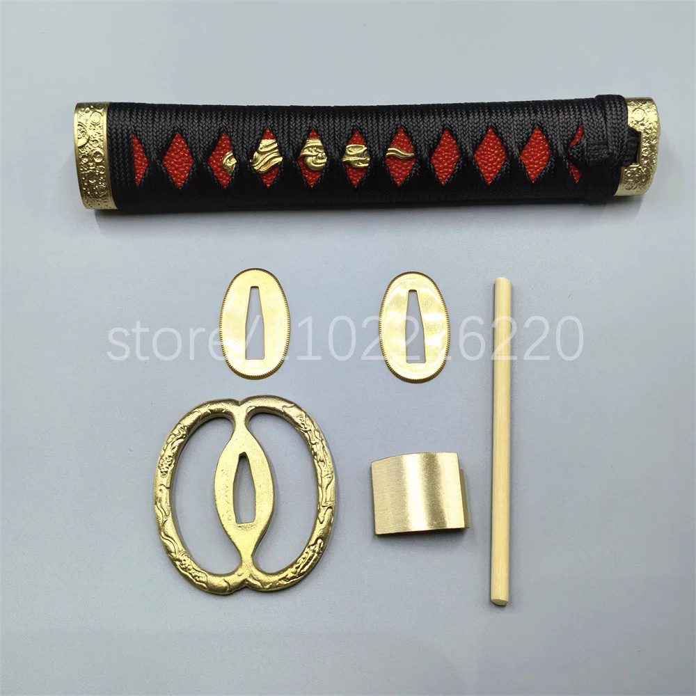 A Set Very Exquisite 20cm Handle Tsuka Brass Handguard Gaurd Tsuba Habaki Seppa For Japanese Samurai Katana Sword Fittings