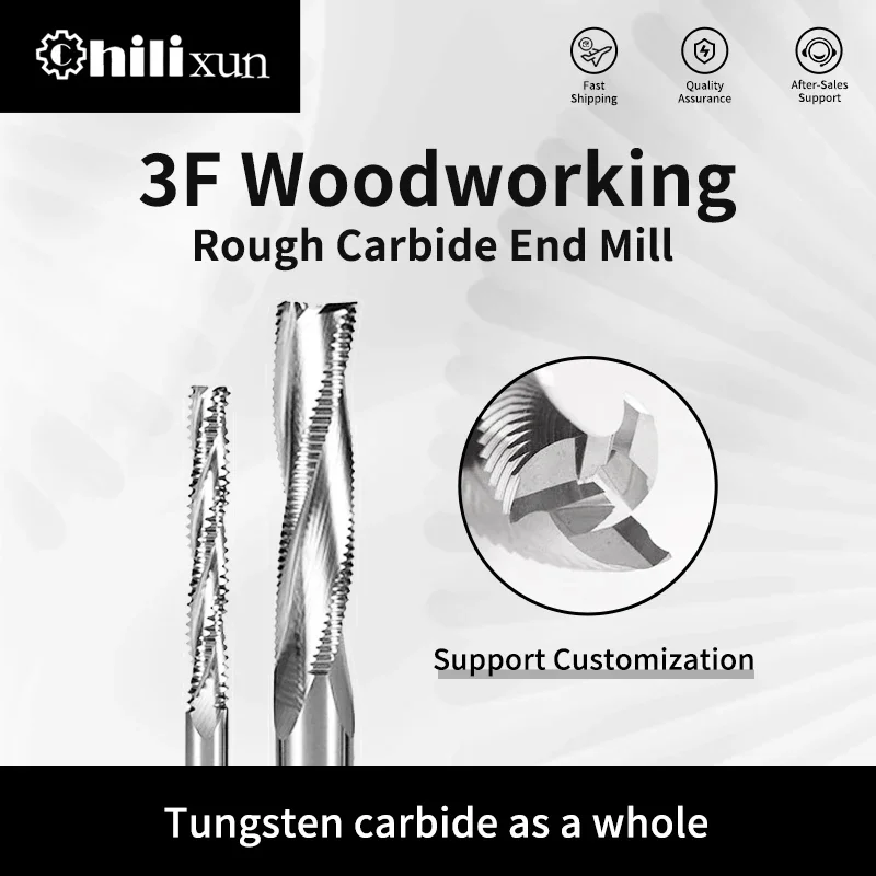

HILIXUN 1pc 6mm-16mm Shank Woodworking Sloting CNC Roughing Spiral Bit End Mill 3 Flutes Solid Carbide Roughing Milling Cutter