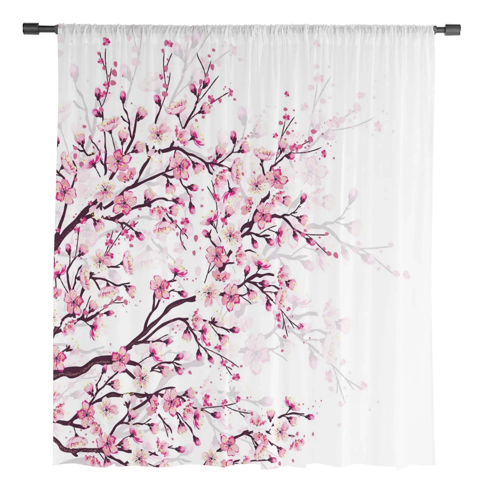 Cherry Blossom Plum Branch Pink White Chiffon Sheer Curtains for Living Room Bedroom Decoration Window Voiles Tulle Curtain