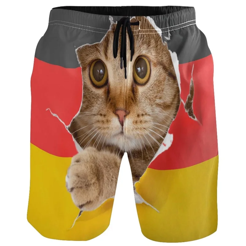 3D Print Germany Flag Cat Graphic Beach Shorts For Men Quick Dry Bathing Swim Trunks Mens Holiday Party Board Shorts Pants