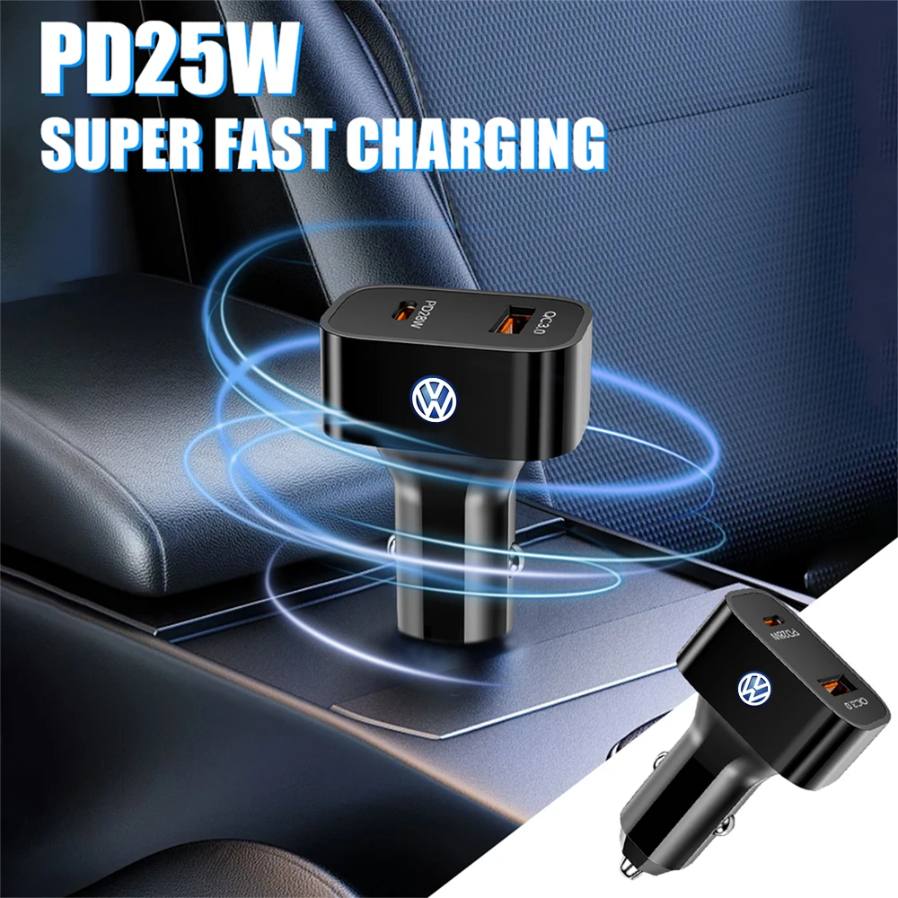 Car Charger PD 25W QC3.0 Dual USB Power Adapter Phone Charger For Volkswagen Golf 4 5 Passat b8 b5 VW R Line Sharan Polo Touareg