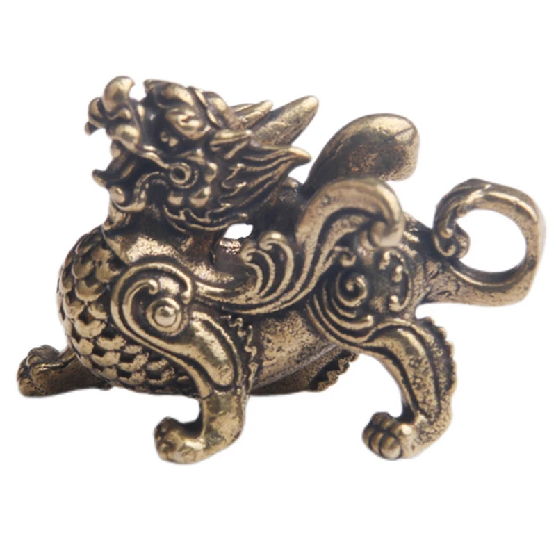 1PC Small Size Statue Figurine Wealth Brass Decor Prosperity Chinese Style Ornament Qilin Dragon Luck Animal Fengshui Vintage