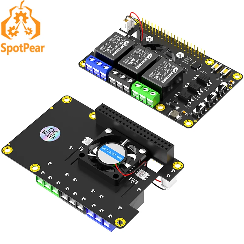 

Raspberry Pi Power Relay Board Expansion Module with Cooling Fans And RGB-LED