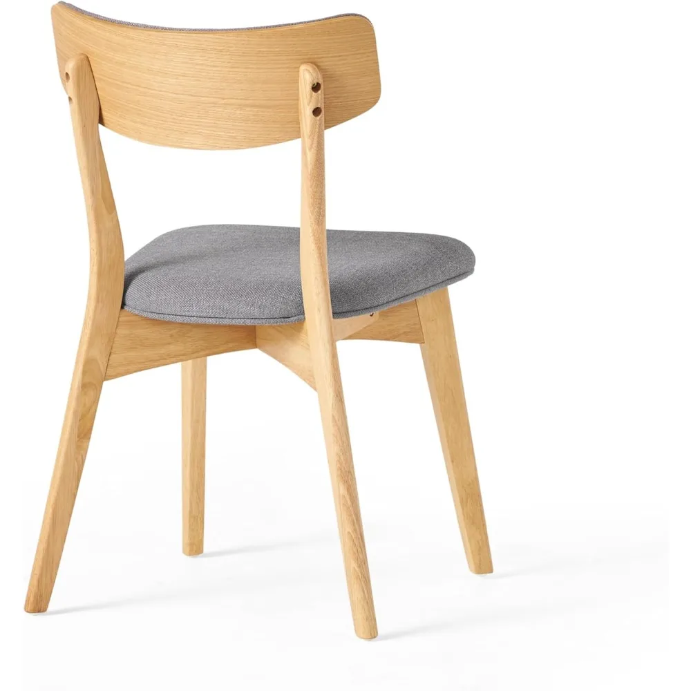 مجموعة كراسي تناول الطعام الحديثة في منتصف القرن مكونة من قطعتين، منجد بدون ذراعين مع وسادة مقعد، ومسند ظهر مبطن، ولمسة نهائية من خشب البلوط والرمادي الداكن، Com