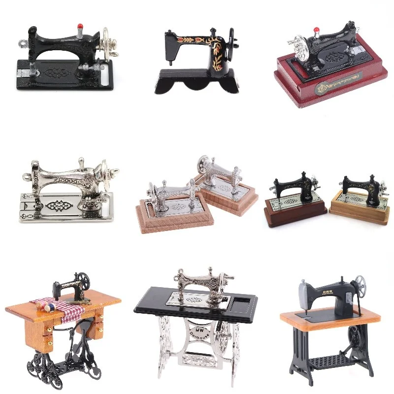 1Pc Doll House Mini Exquisite Alloy Mini Sewing Machine Mini Alloy Sewing Machine 1:12 Scale Dollhouse DIY Decoration Gift