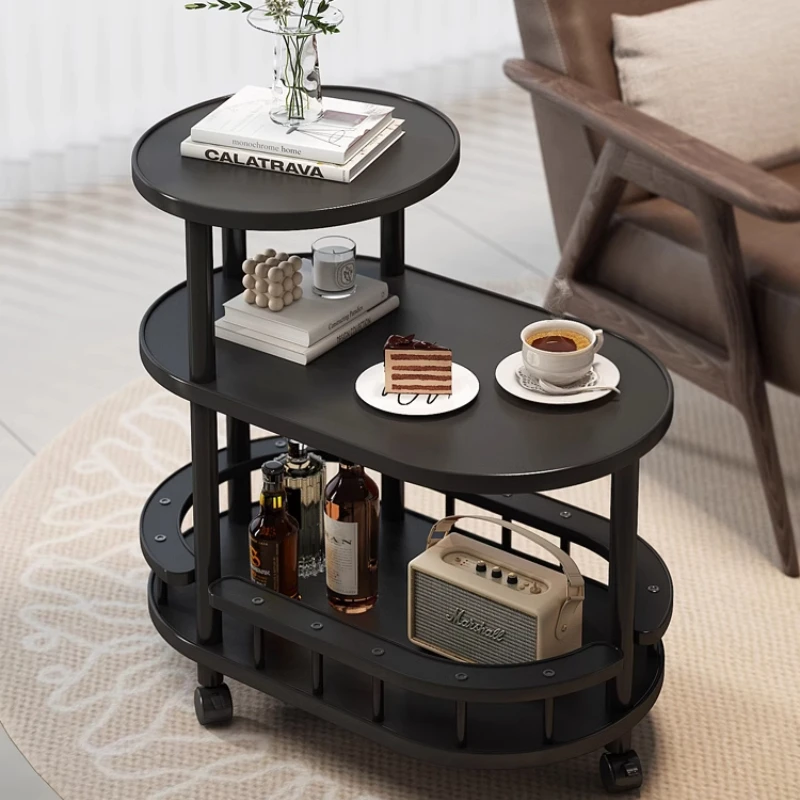Mid-Century Mobile Side Table Multi-Functional Rolling Cart for Living Room Vintage End Table Storage