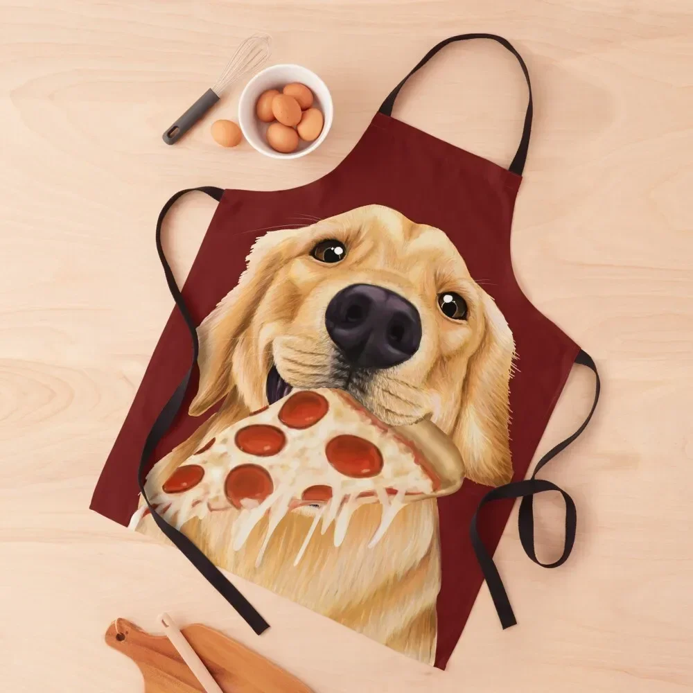 

Golden Retriever eating pizza - dog with a slice of pizza Apron Woman Kitchens Sexy Apron