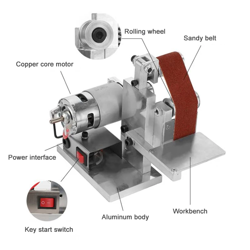 Mini levigatrice a nastro elettrica 10MM smerigliatrice multifunzionale levigatura lucidatrice fai da te rettificatrice ad angolo fisso macchina a