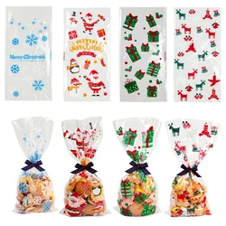 50Pcs Christmas Candy Bags Santa Claus Snowman Elk Cookie Transparent Packing Bag Xmas Gift Diy Christmas Party Decor New Year