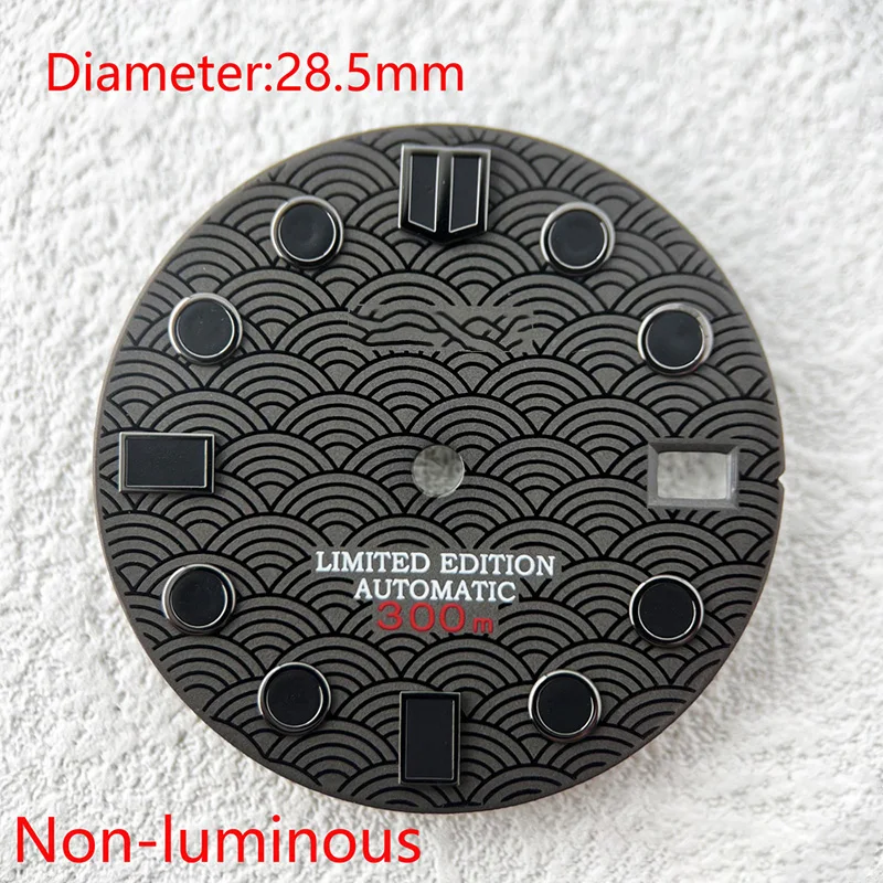 28.5mm 블랙 한정판 Cadran 300m 다이버 다이얼 NH35 S 로고 수정 Diy 시계 페이스 수리 부품