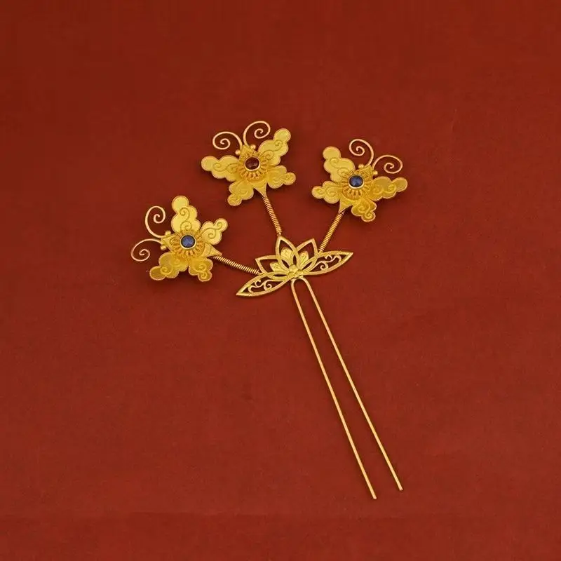 

National Fashion Antique Style with Gold Plated Cocoon Butterfly Hair Pin Retro Hairpin Chinese Clothing All-match Accessories