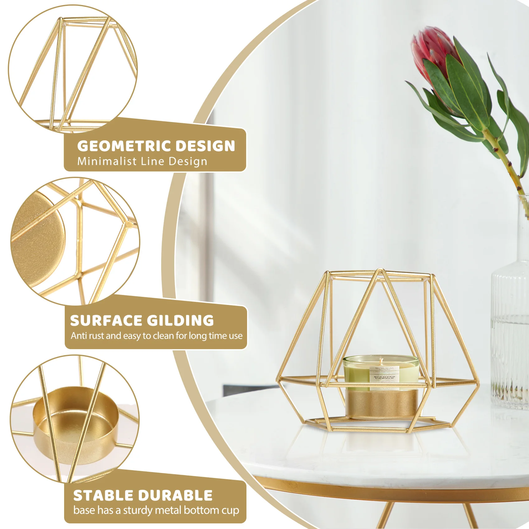 

A19I-4 Pcs Metal Geometric Design Tea Light Votive Candle Holders, Hollow Tealight Candle Holders For Wedding Home Decoration