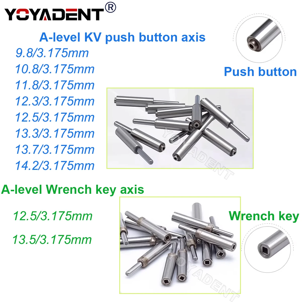

Набор из 5 ключей для стоматологических наконечников с кнопочным креплением, размеры 9.8/10.8/11.8/12.3/12.5/13.3/13.7/14.2 мм, для шпинделей и роторов стоматологических аппаратов