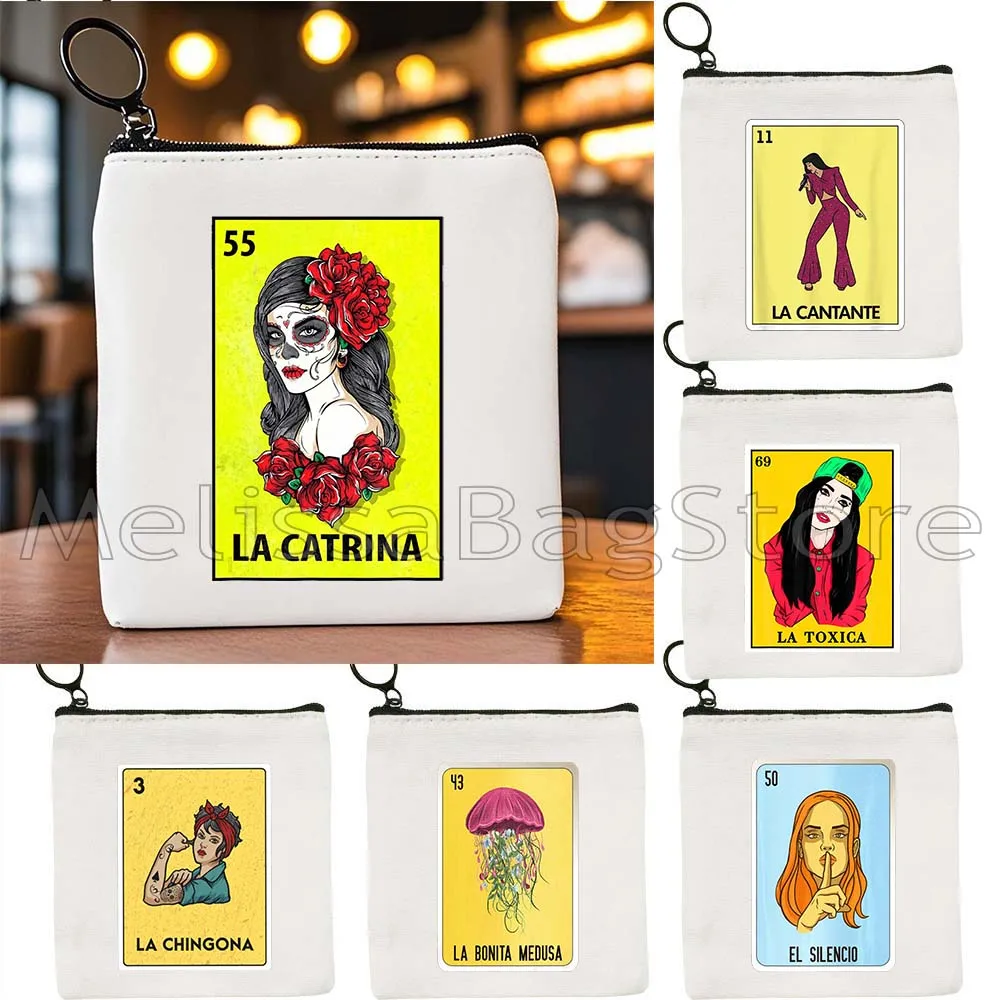 

El Catrin Muertos Tarot ESTRELLA SIRENA ROSA LA BANDERA Mexican Loteria Bingo Card Gifts Key Coin Purse Cute Bag Wallet Pouch