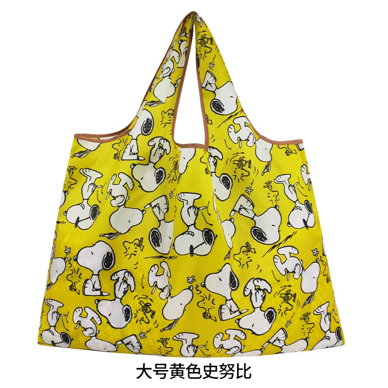Snoopy-Bolso de compras plegable para mujer, bolsa de poliéster impermeable reutilizable de gran tamaño, bolso de mano de nailon grueso, bolso de