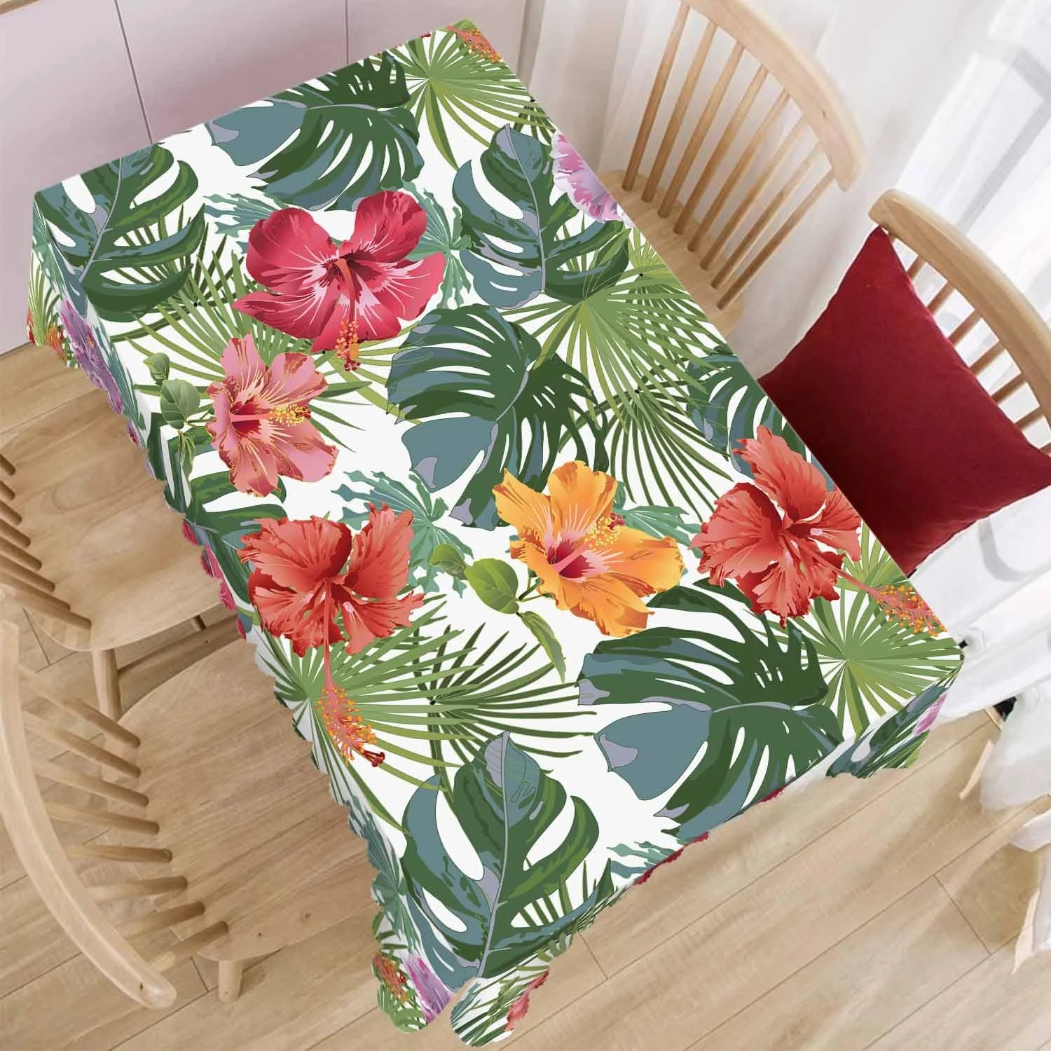 Tropical Palm Leaves Flowers Rectangle Waterproof Tablecloth Party Decor Reusable Kitchen Dining Table Cloth Wedding Decorations