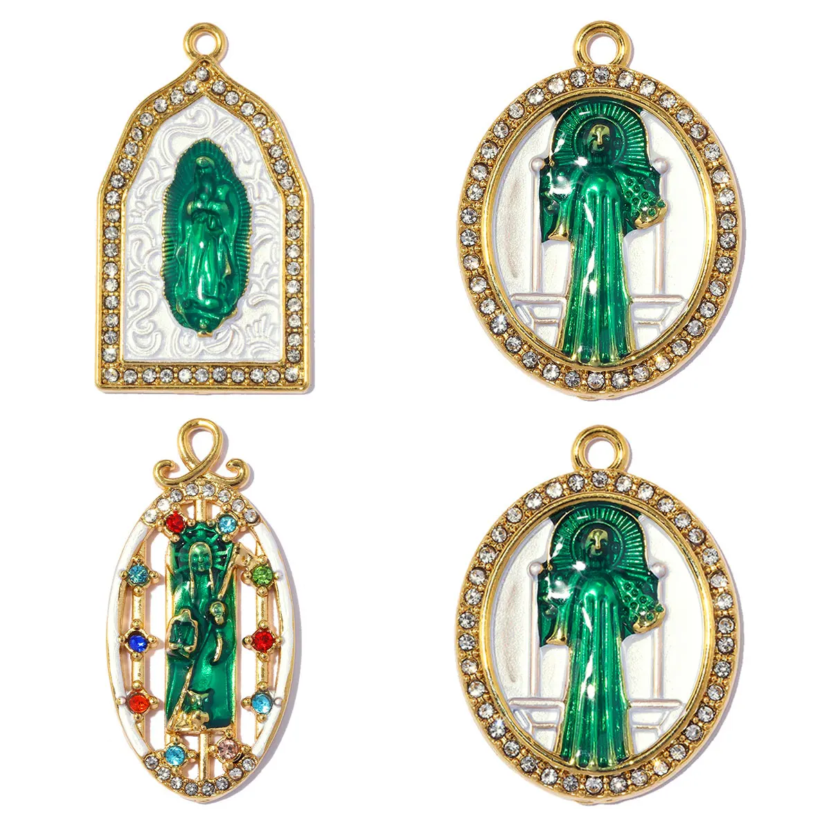 Lote de 3 piezas de dijes de acero inoxidable con diamantes de imitación de la Virgen María italiana para pulseras DIY, colgantes de la Virgen María para collares, joyería con estatuilla de la Virgen María para mujer