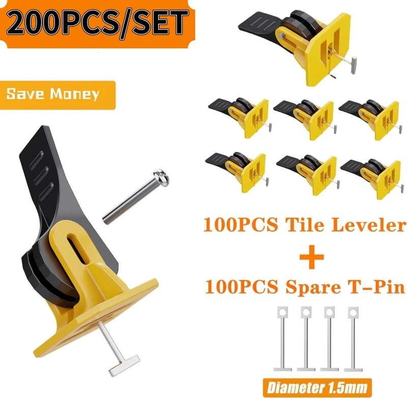 200PCS Reusable Tile Leveling System For Leveling Floor Tiles Hand Tile Leveling Device Construction Tools Parts Set